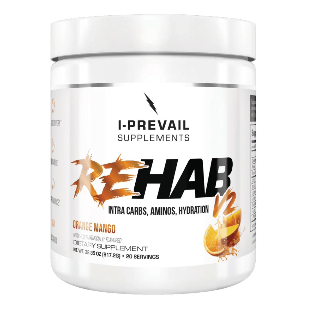 I-Prevail Rehab V2 Intra Workout carbohydrate powder, Orange Mango flavor