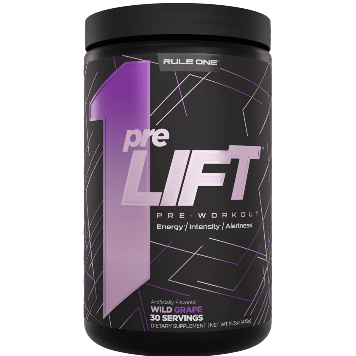 Rule One preLIFT pre-workout powder, 30sv size, Wild Grape flavor