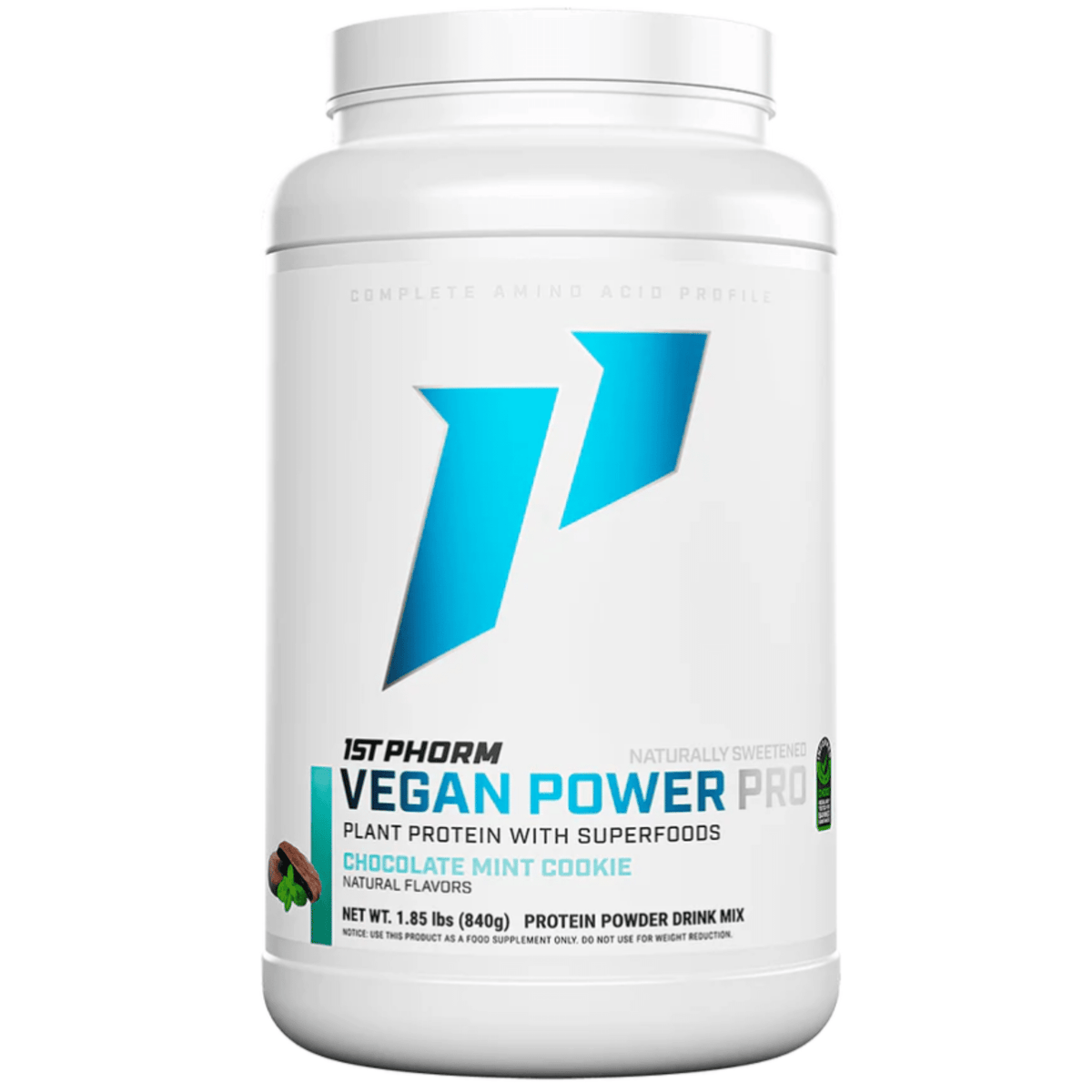 1st Phorm Vegan Power Pro protein powder, 30sv size, Chocolate Mint Cookie flavor