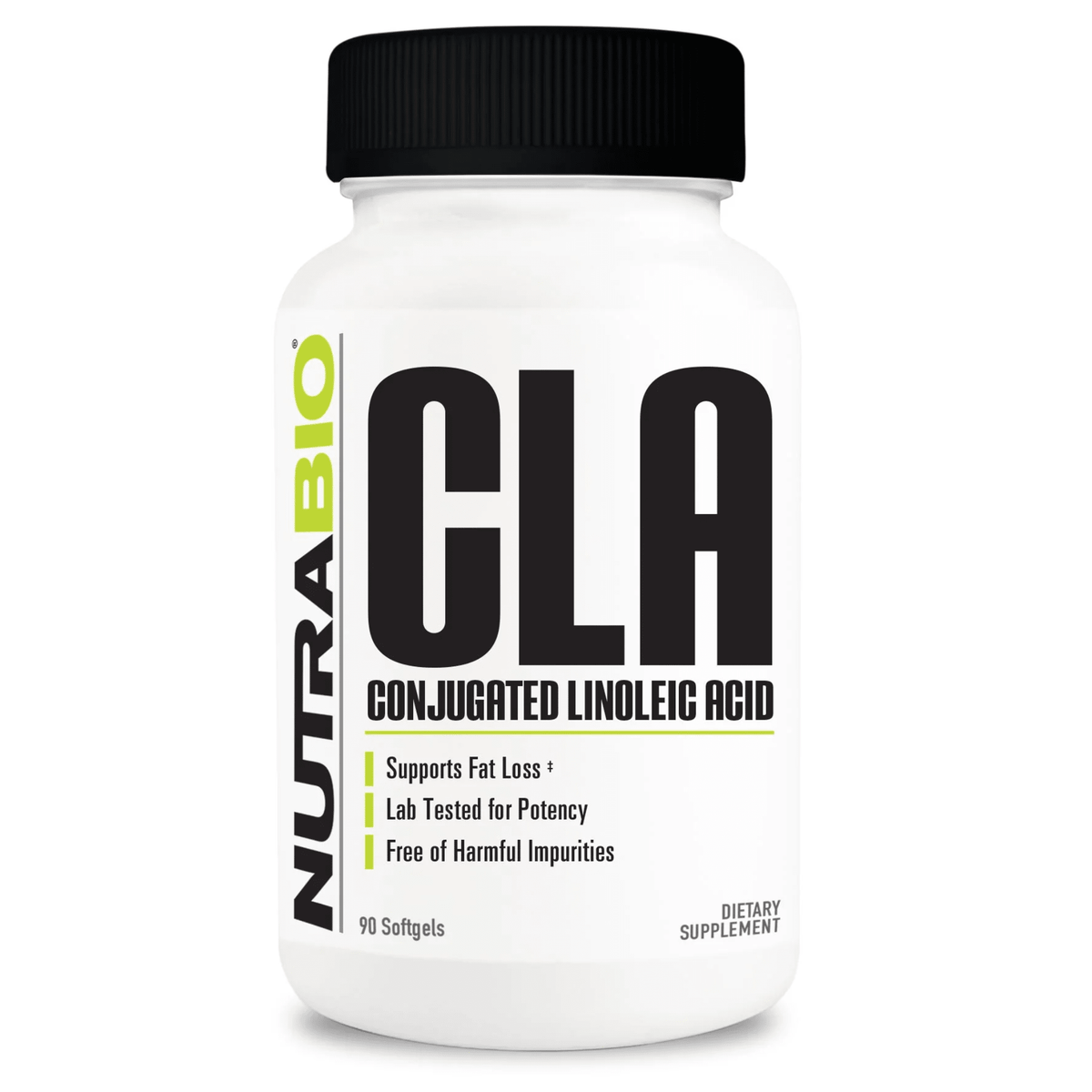 NutraBio CLA fat burner supplement, front of container