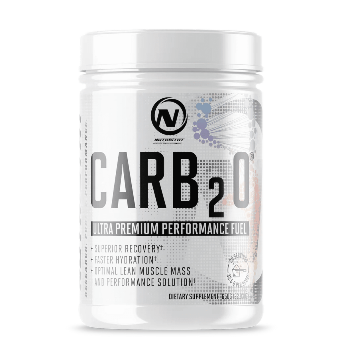 Nutristat Carb 2.0 carbohydrate powder, front of container