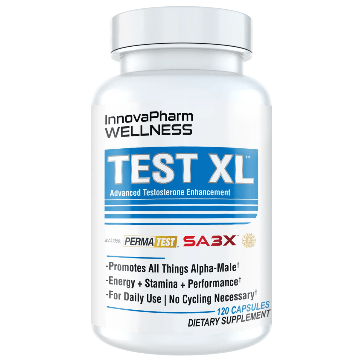 InnovaPharm Test XL testosterone support supplement, front of container