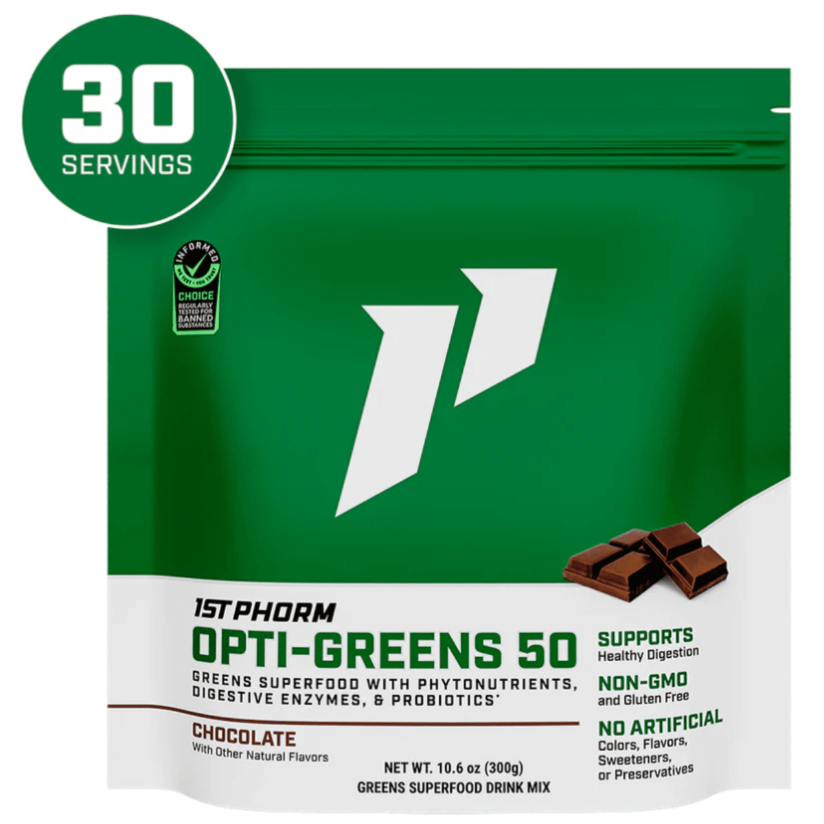 1st Phorm Opti Greens 50 supplement, Chocolate 30sv size