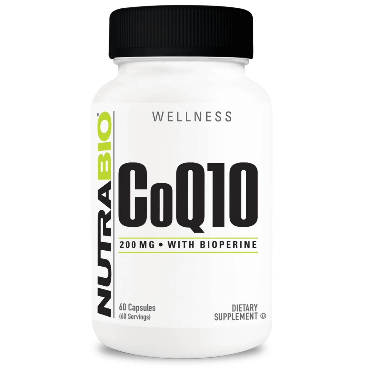 NutraBio CoQ10 supplement, front of container