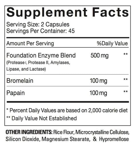 1st Phorm Digestive Enzymes supplement facts panel