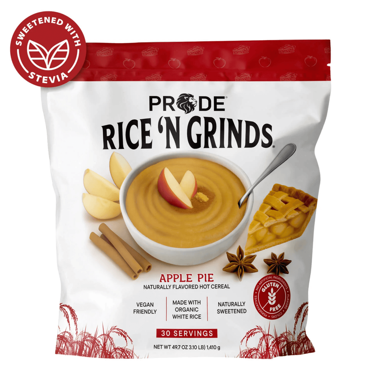 Pride Foods Hot Rice Cereal supplement, 44oz size, Apple Pie flavor