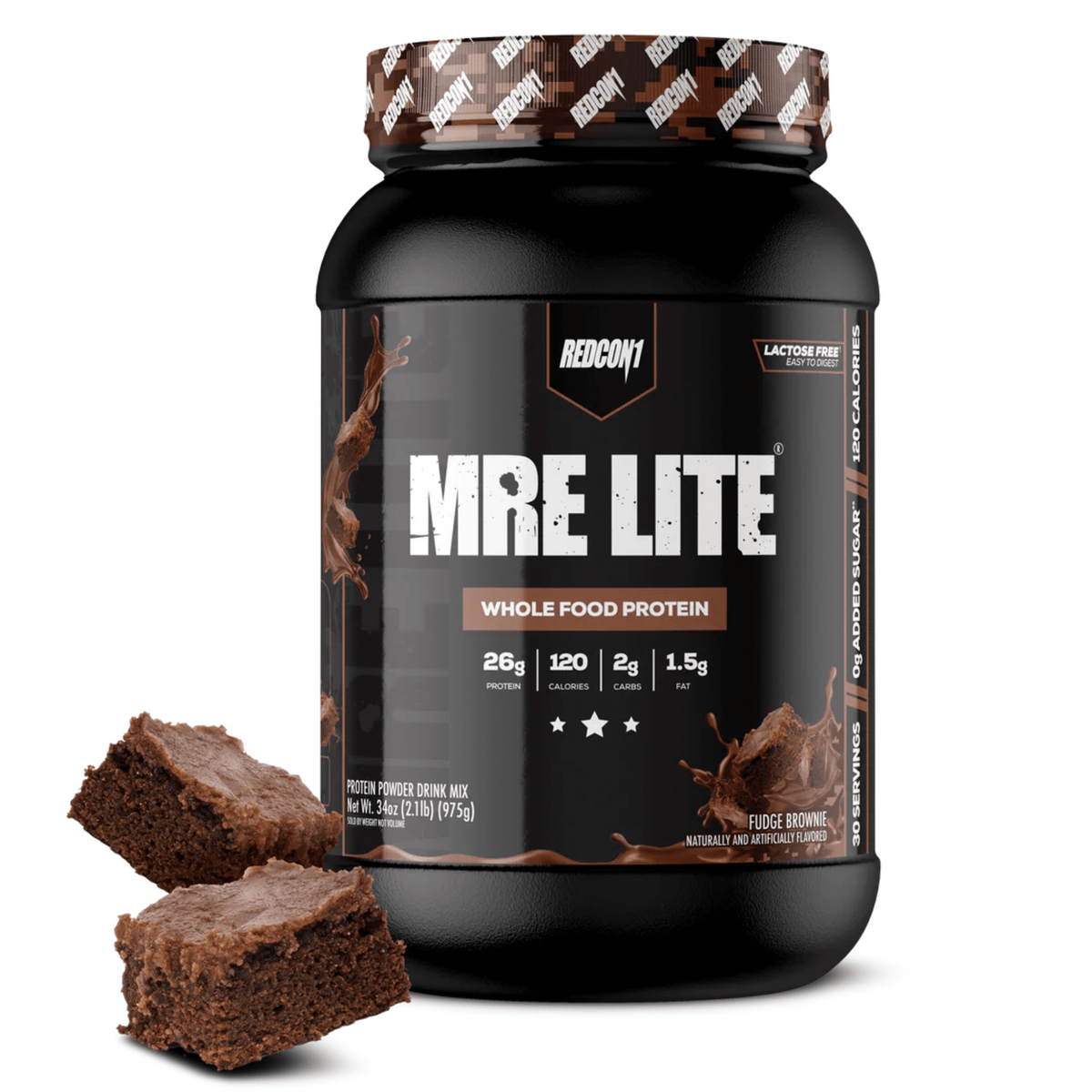 REDCON1 MRE Lite protein powder, 2lb size, Fudge Brownie flavor