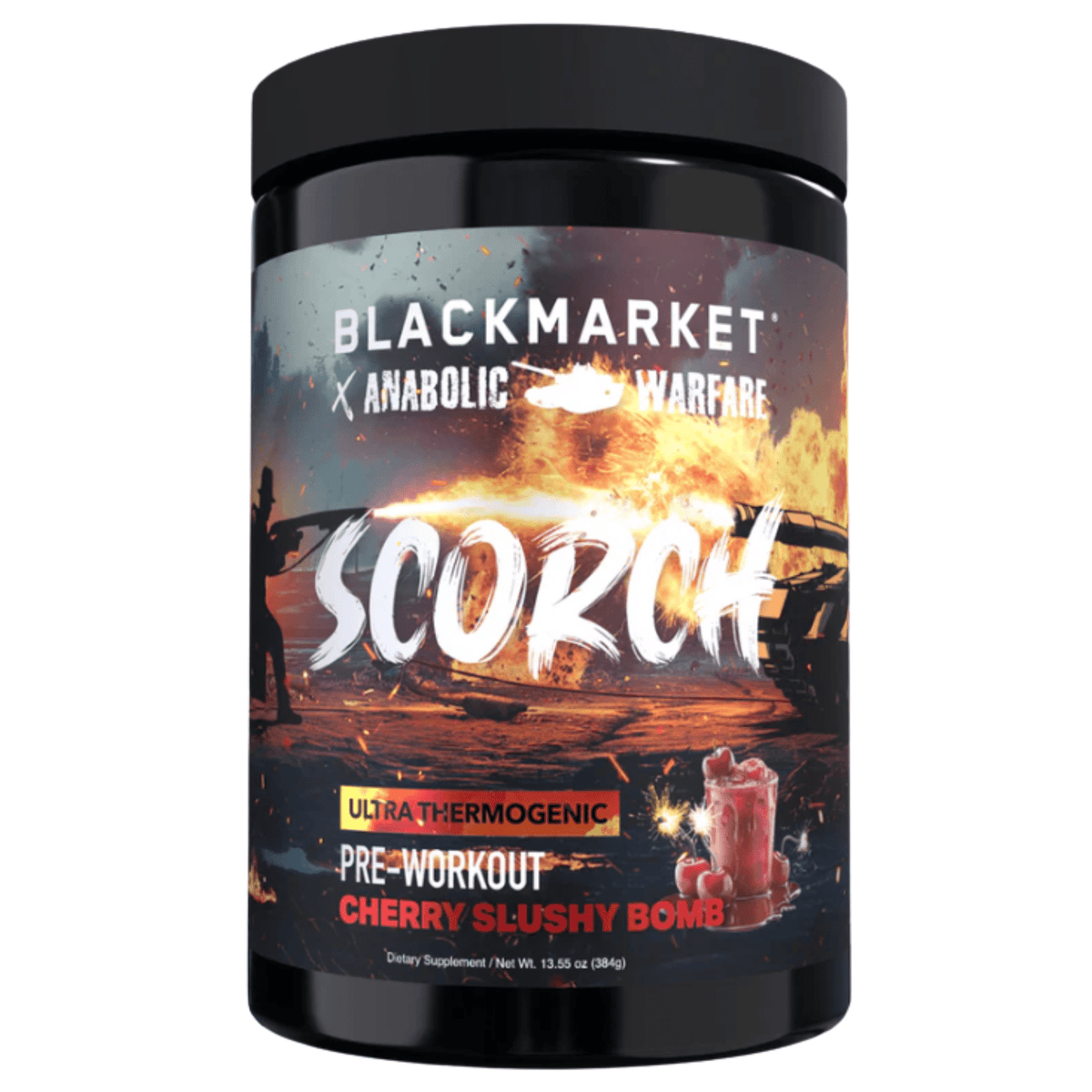 Black Market SCORCH pre-workout powder, Cherry Slushy Bomb flavor