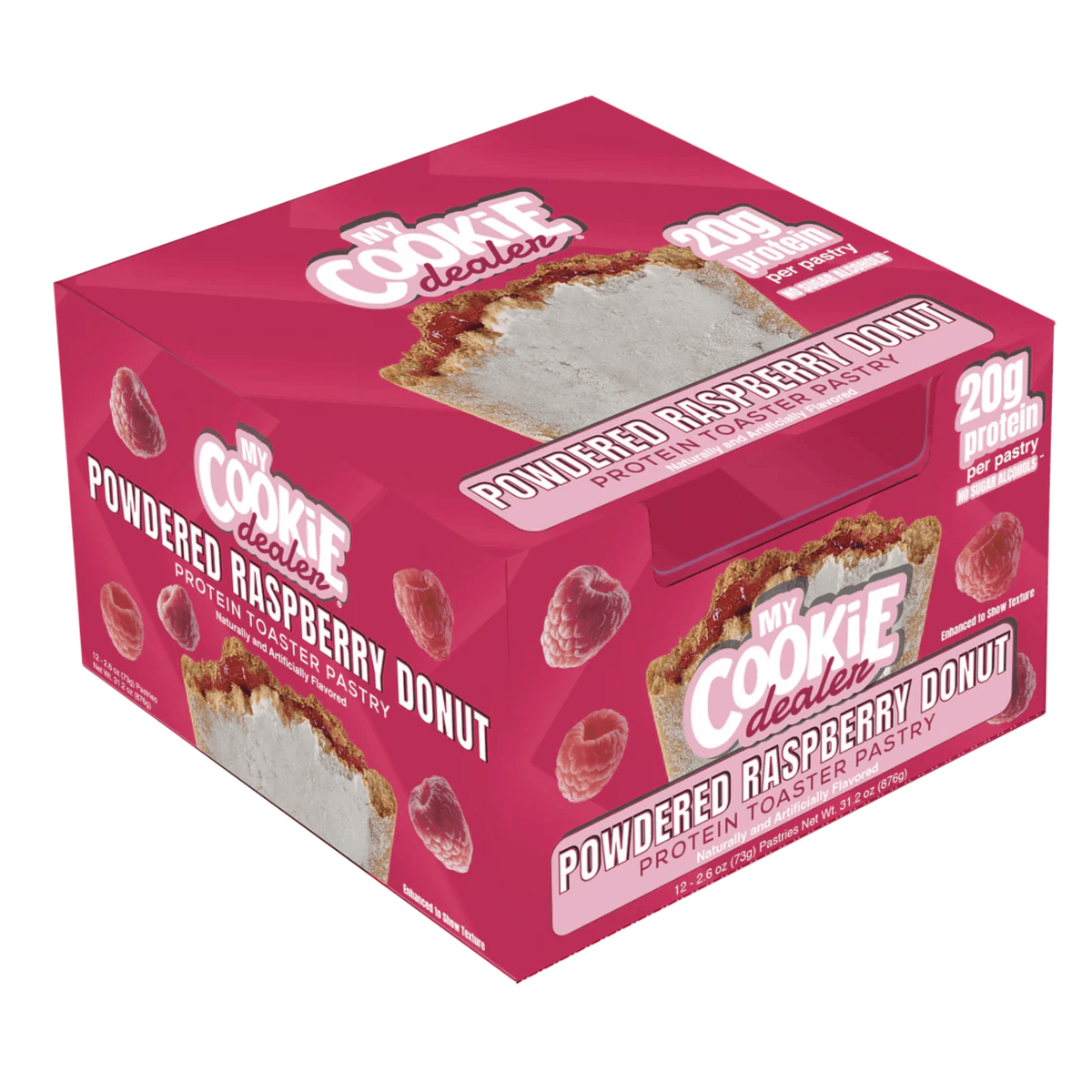 My Cookie Dealer Toaster Pastry protein bar, 12ct size, Frosted Powdered Raspberry Donut flavor