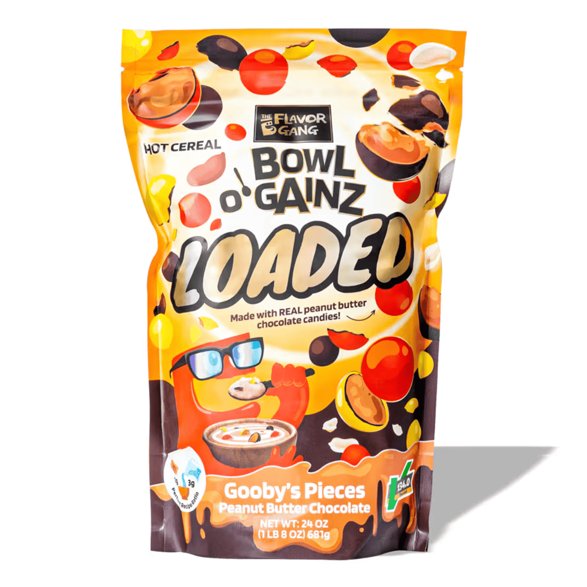 Flavor Gang Bowl O' Gainz carbohydrate powder, front of container