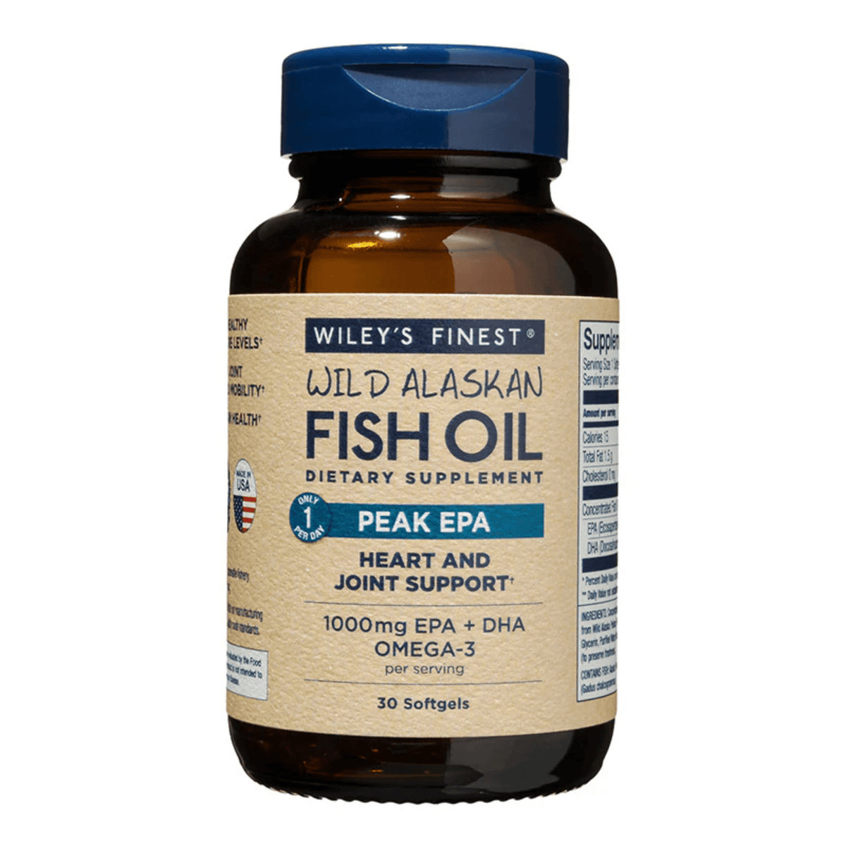 Wiley's Finest Peak EPA – High-Potency Wild Alaskan Fish Oil, 1000mg supplement, front of container
