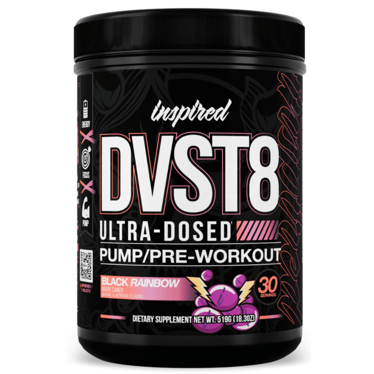 DVST8 25 Pre-Workout, Black Rainbow flavor