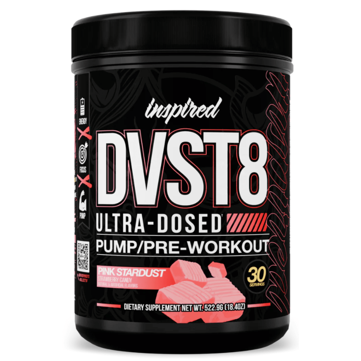 Inspired Nutraceuticals DVST8 25 Pre-Workout, front of container