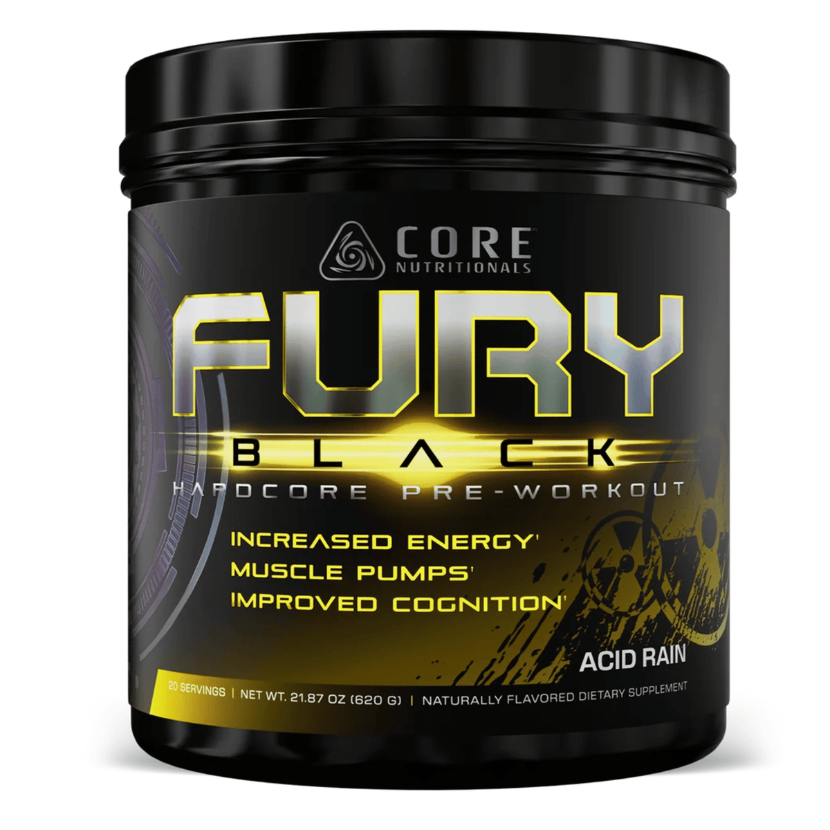 Core Nutritionals Fury Black Pre-Workout, front of container
