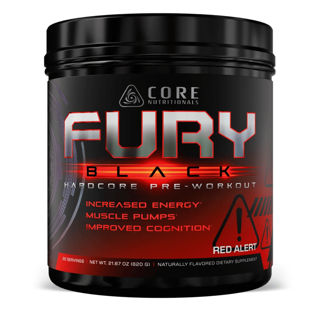 Core Nutritionals Fury Black Pre-Workout, Red Alert flavor