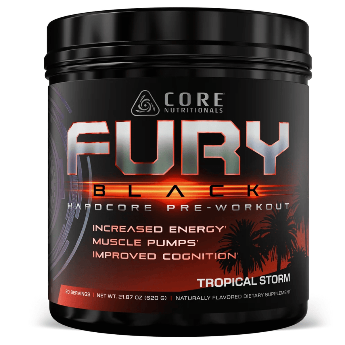 Core Nutritionals Fury Black Pre-Workout, Tropical Storm flavor