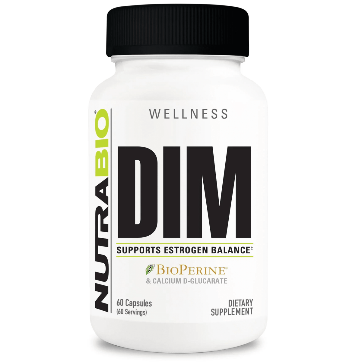 NutraBio DIM testosterone support supplement, front of container