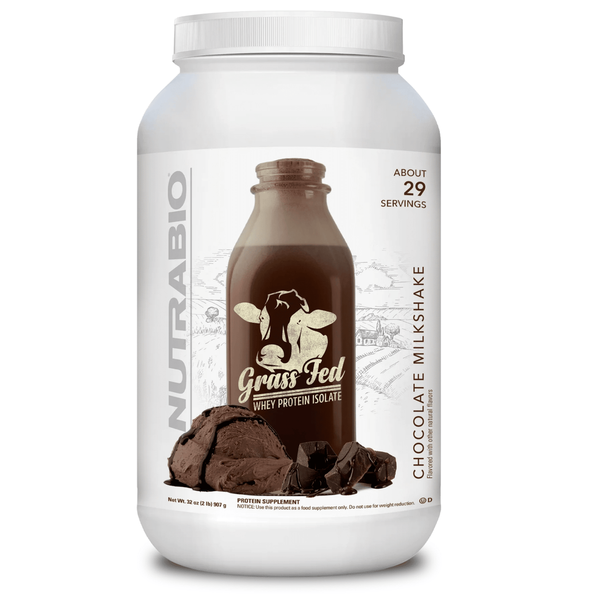 NutraBio Grass Fed Whey Isolate supplement facts panel