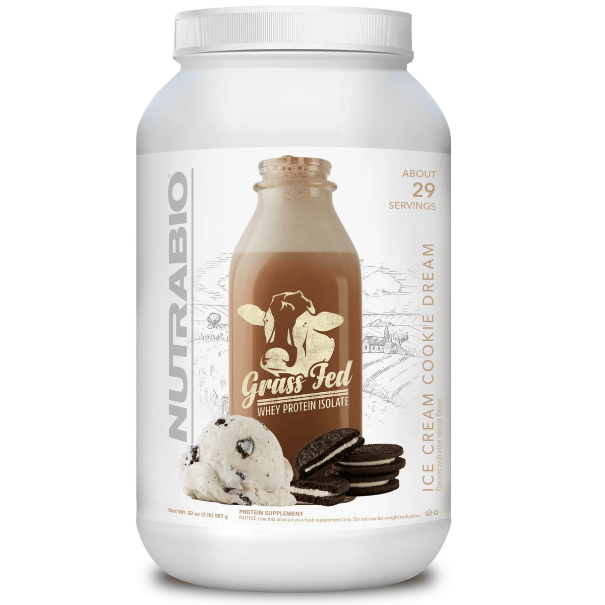 NutraBio Grass Fed Whey Isolate supplement facts panel