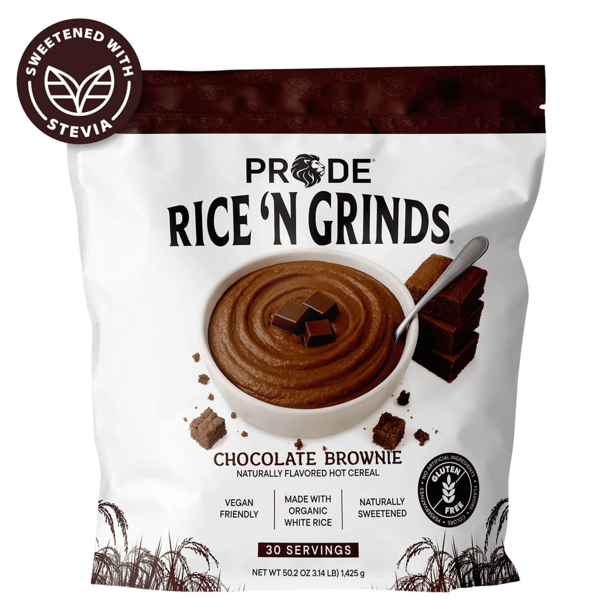 Pride Foods Hot Rice Cereal supplement, 44oz size, Chocolate Brownie flavor