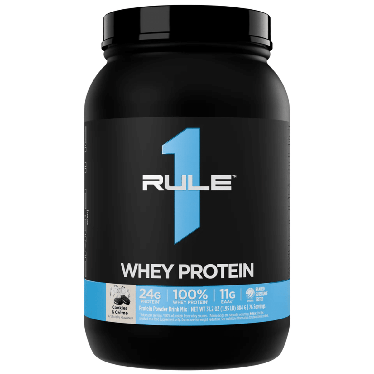 Rule 1 protein powder, 2lb size, Cookies & Cream flavor