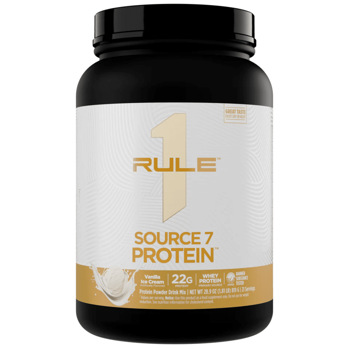 Rule One Source 7 protein powder, 1.8lb size, Vanilla flavor