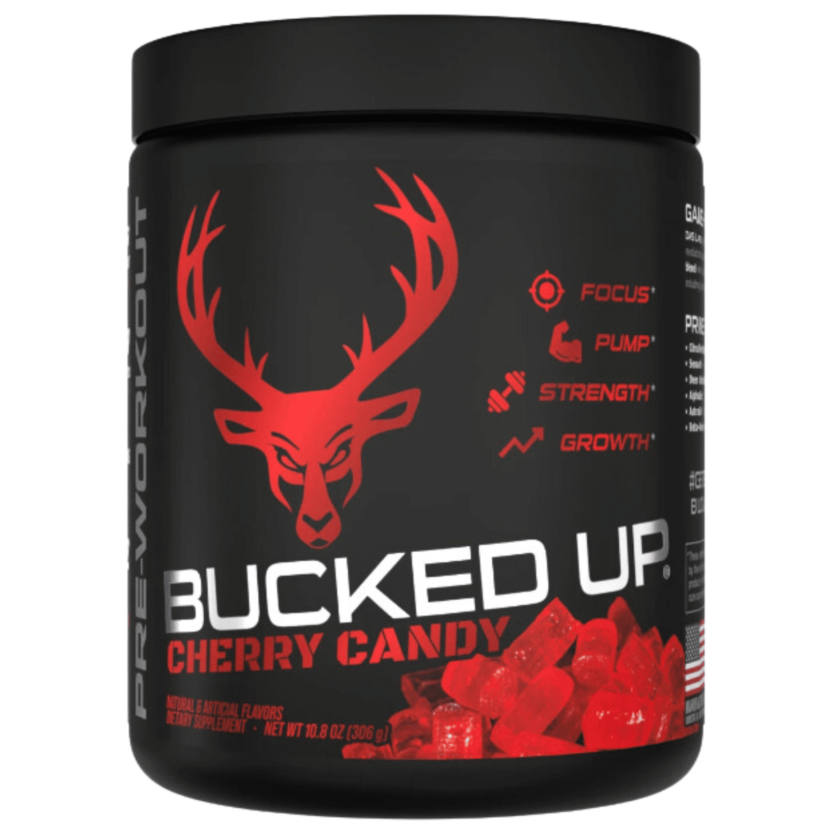 Bucked Up Pre-Workout, 30sv size, Cherry Hard Candy flavor