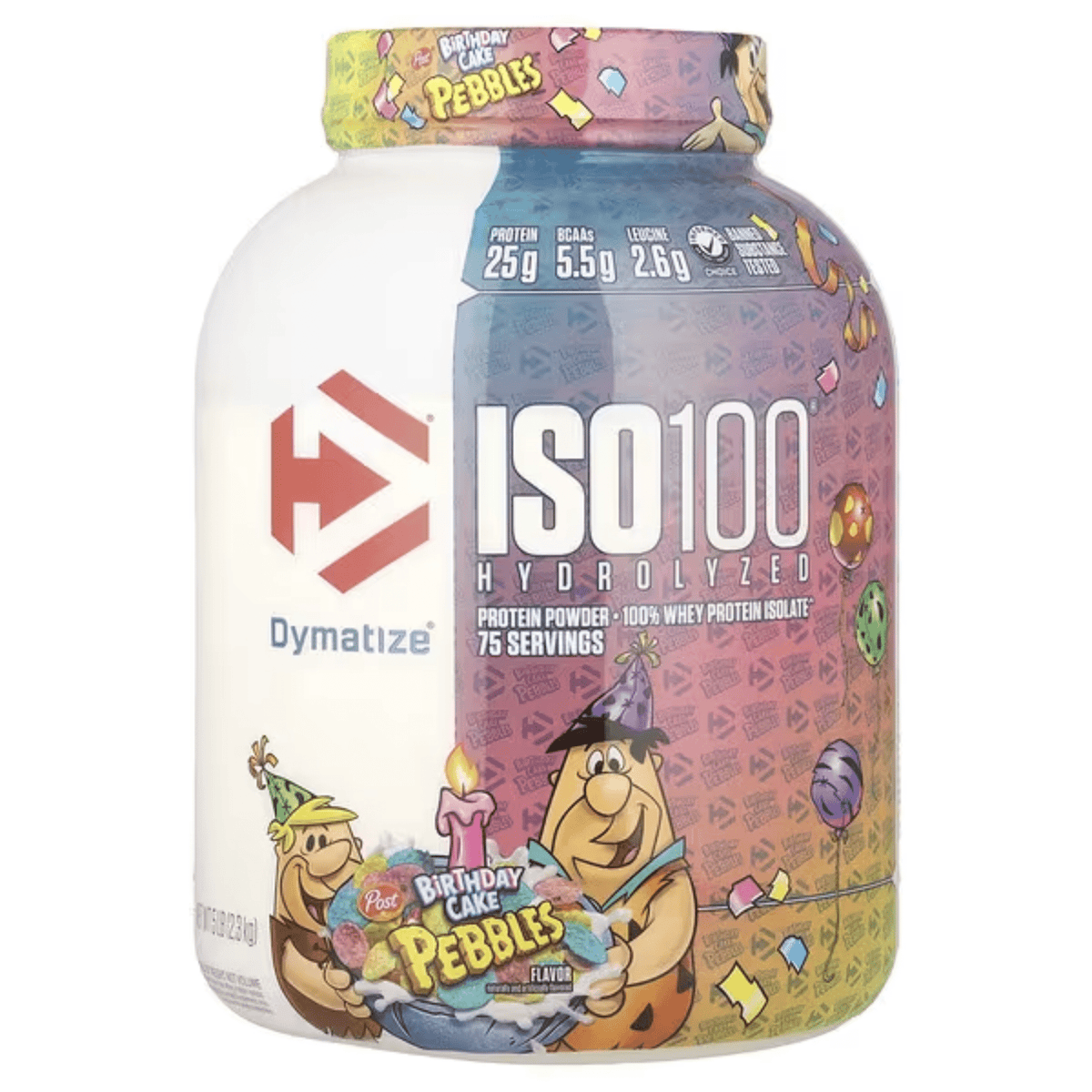 Dymatize Iso 100 protein powder, 5lb size, Birthday Cake Fruity Pebbles flavor