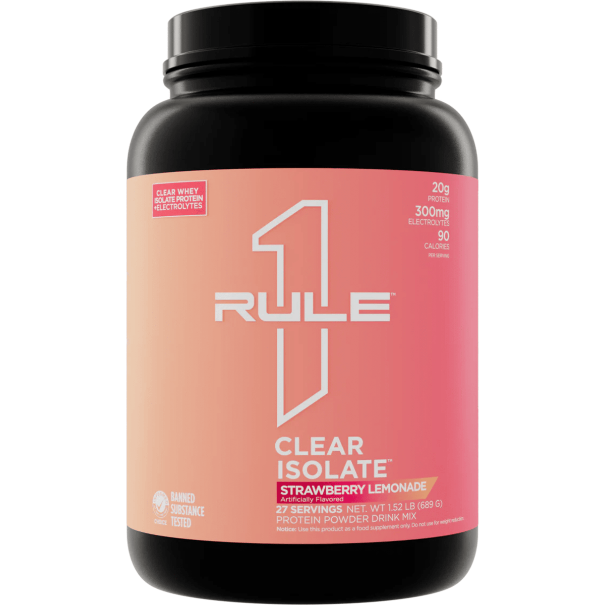 Rule One Clear Whey Isolate protein powder, Strawberry Lemonade flavor