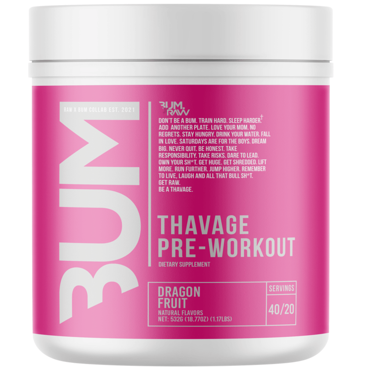 RAW CBUM Thavage Pre-Workout, Dragonfruit flavor