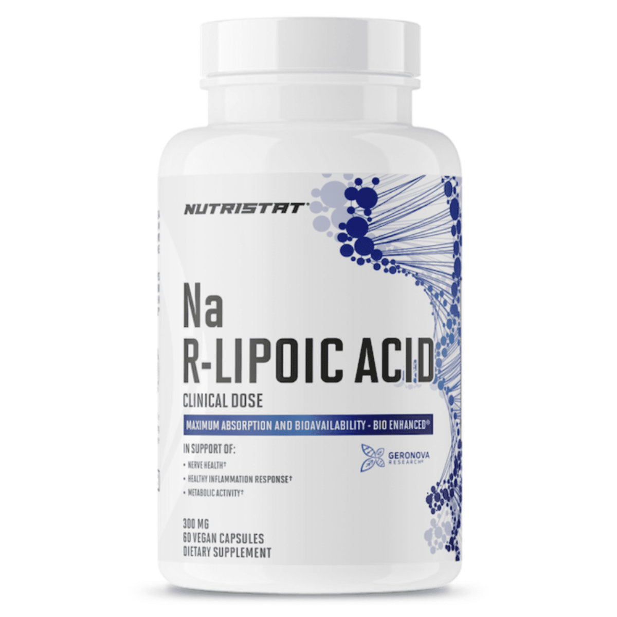Nutristat R-Lipoic Acid supplement, front of container