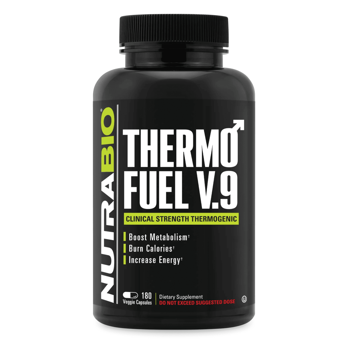 NutraBio Thermo Fuel V9 fat burner supplement, front of container