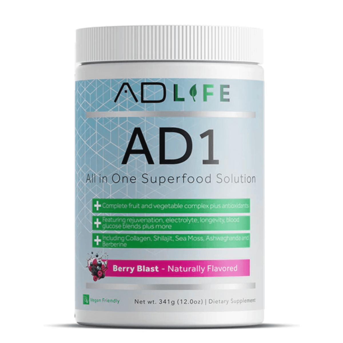 Project AD AD1 Greens supplement, front of container