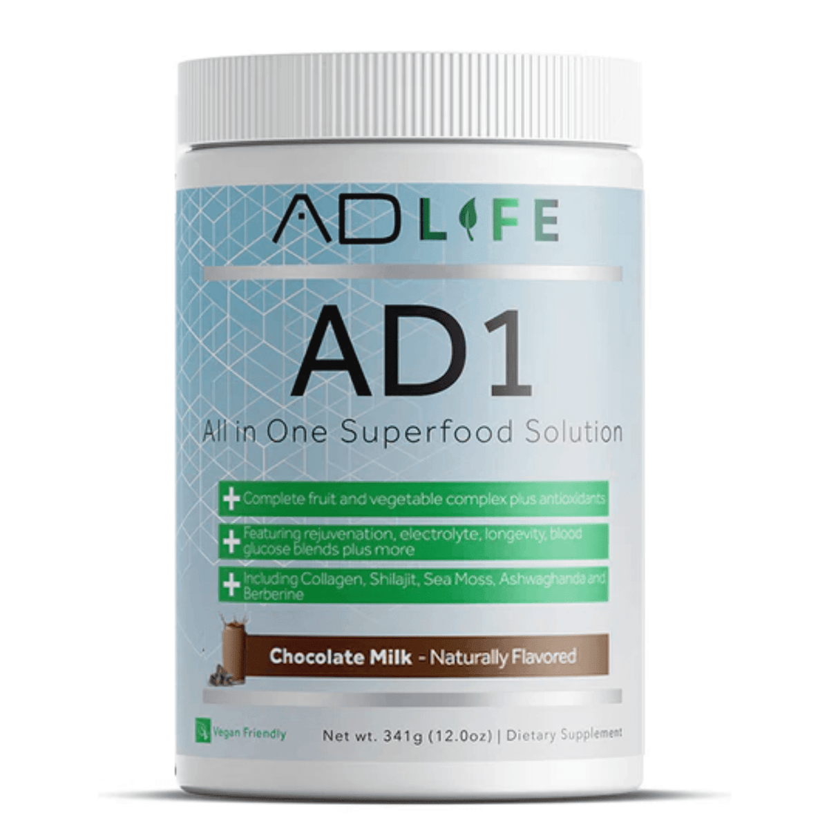 Project AD AD1 Greens supplement facts panel
