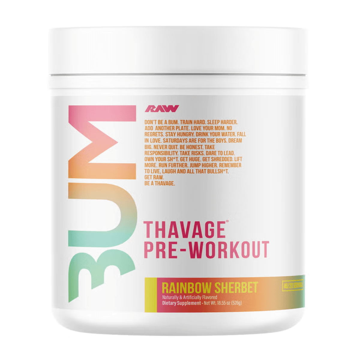RAW CBUM Thavage Pre-Workout supplement facts panel