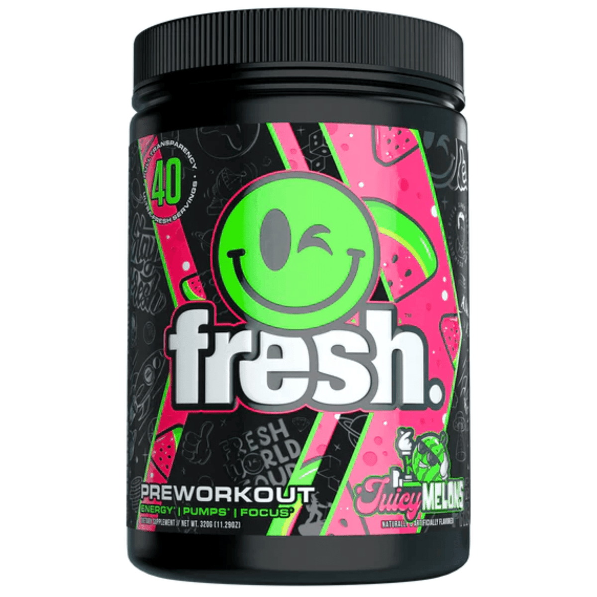 Fresh Supps Pre-workout powder, front of container