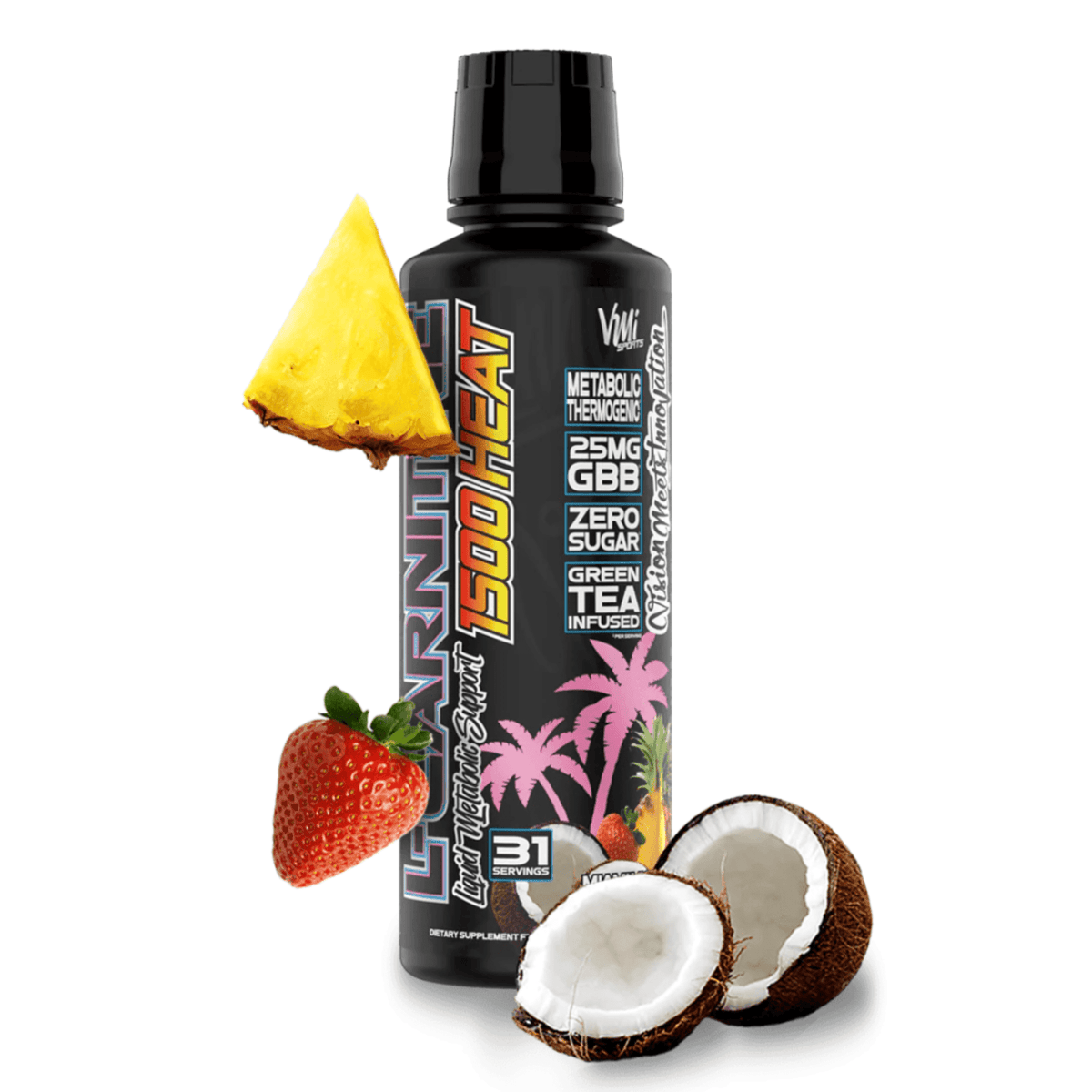 VMI L-Carnitine Liquid 1500 HEAT ready-to-drink beverage, front of container