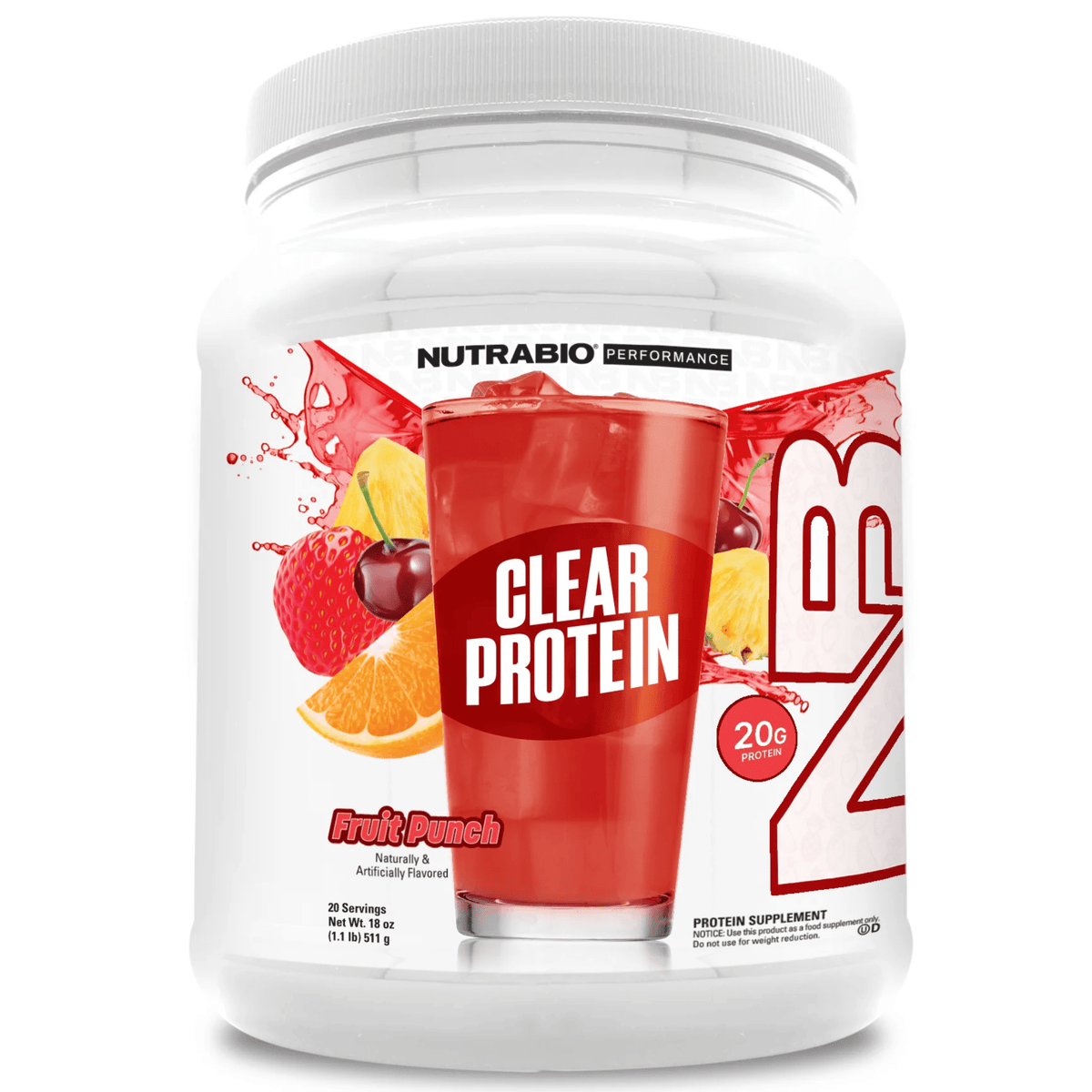 NutraBio Clear Whey Protein Isolate, front of container
