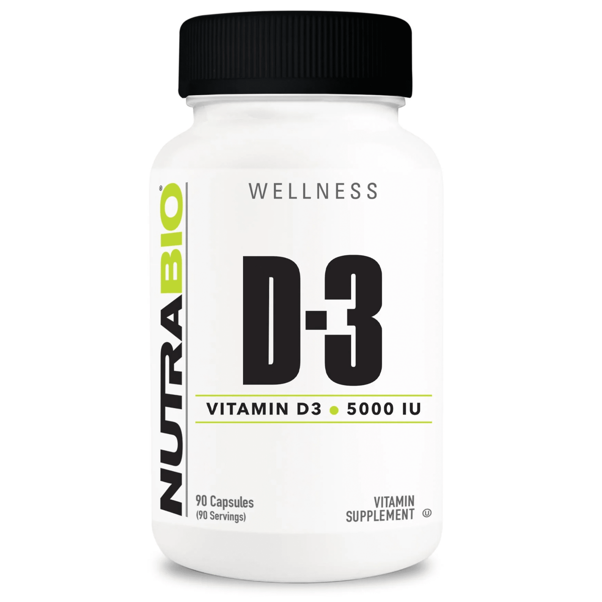 NutraBio Vitamin D supplement, front of container