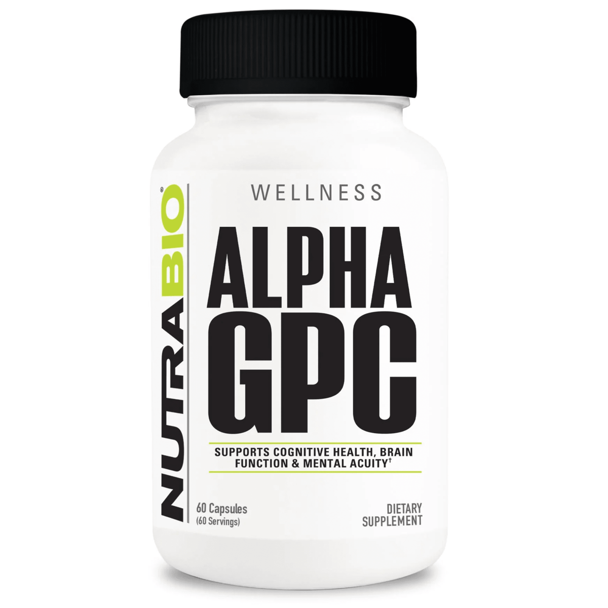 NutraBio Alpha GPC supplement, front of container