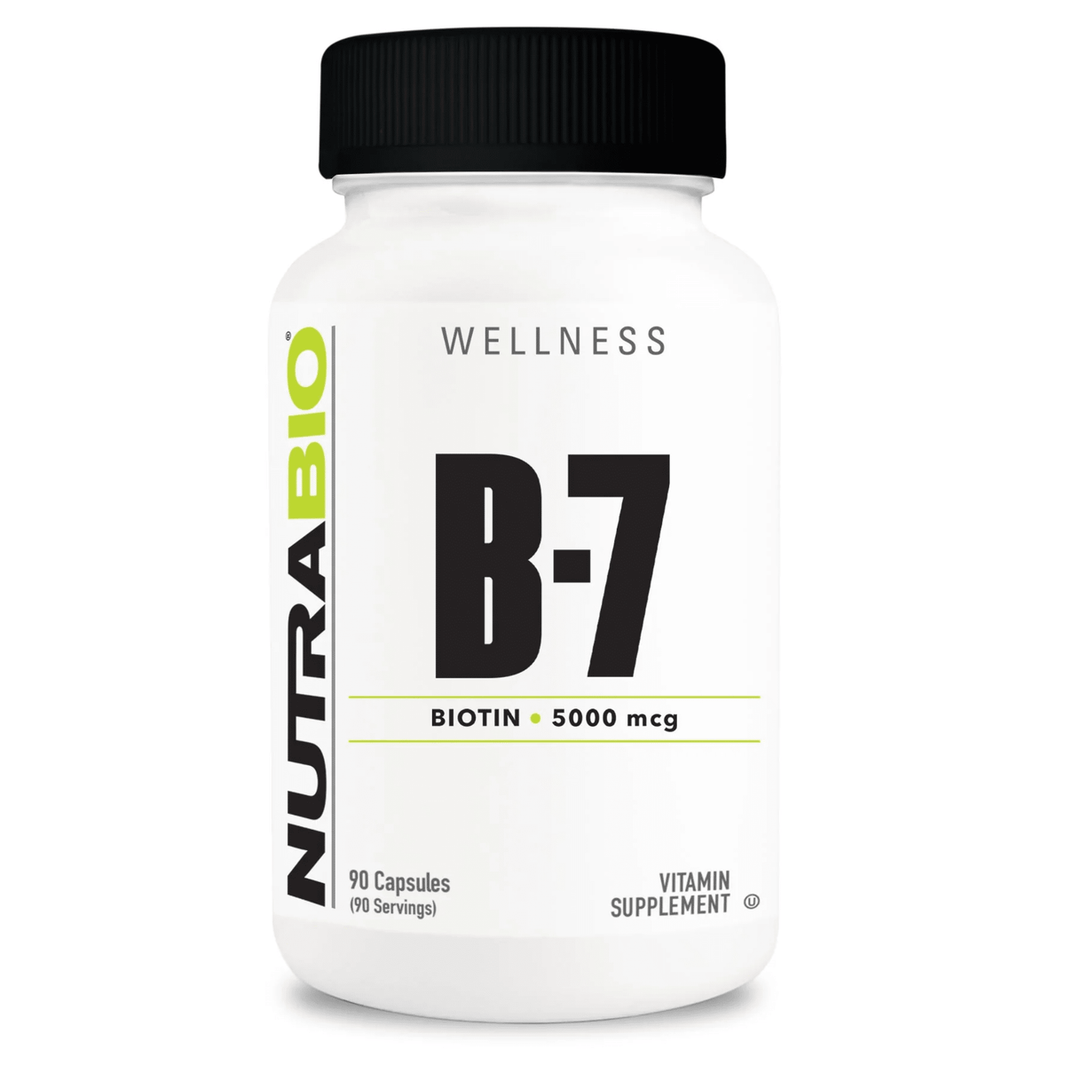 NutraBio Biotin supplement, front of container