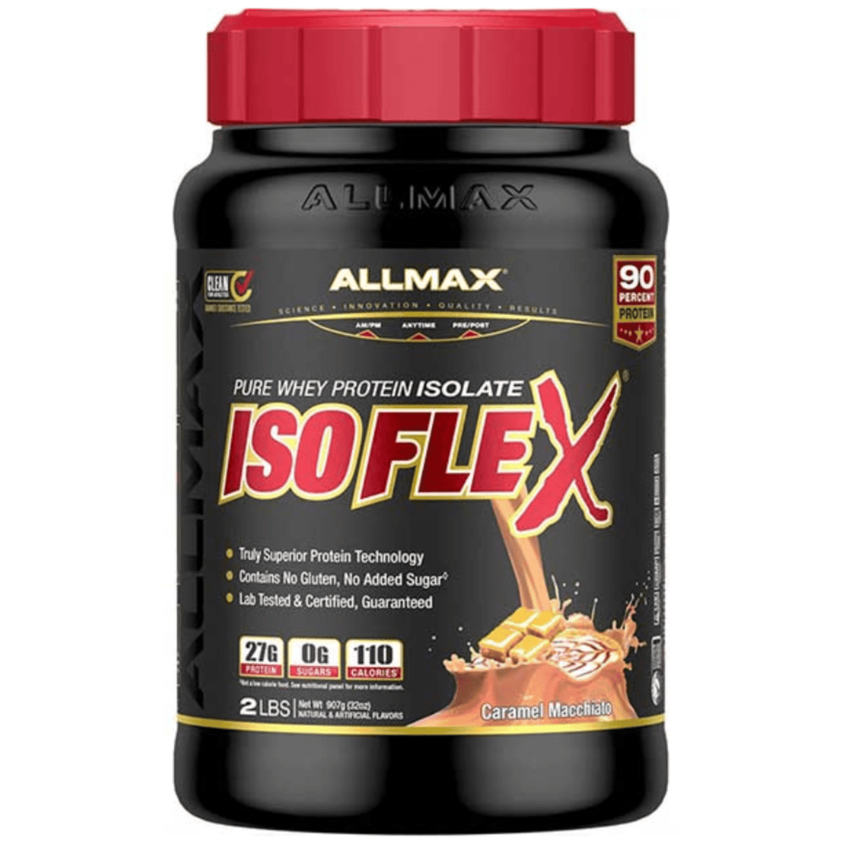 Allmax Isoflex protein powder, 2lb size, Caramel Macchiato flavor