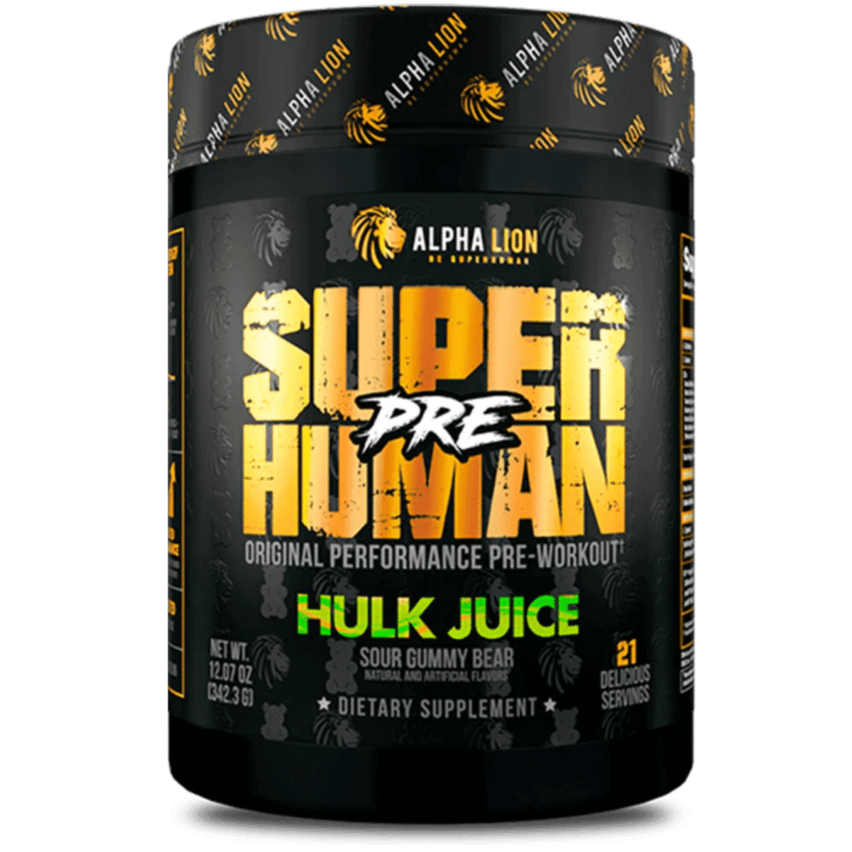 Alpha Lion SuperHuman Pre-workout powder, front of container