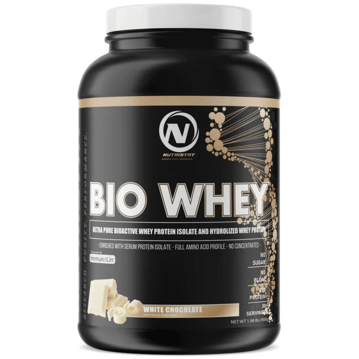 Nutristat Bio Whey protein powder, 2lb size, White Chocolate flavor