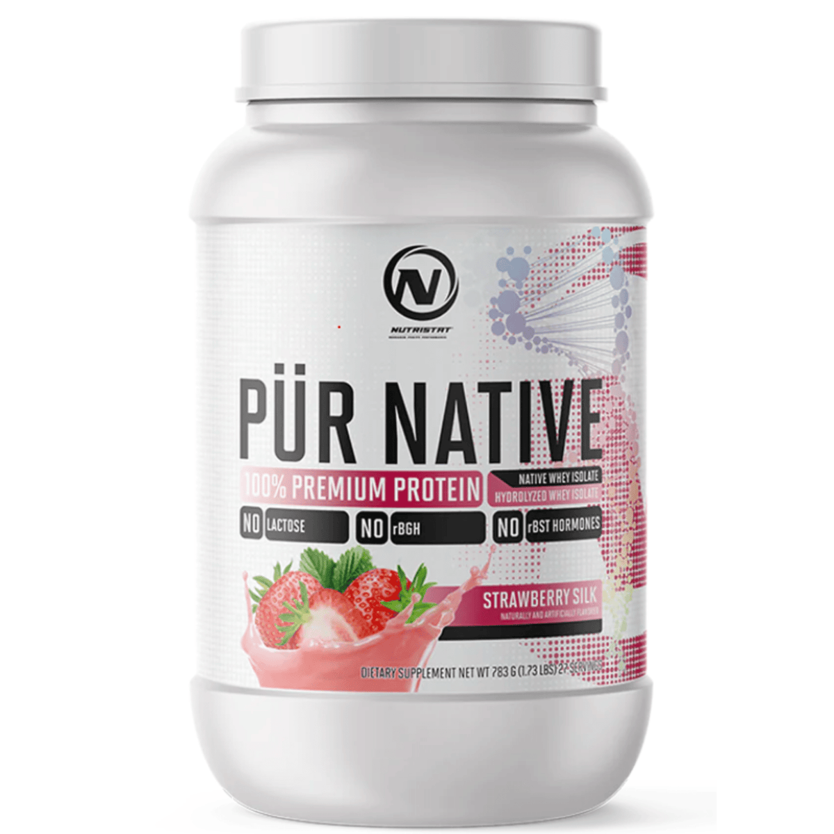 Nutristat PÜR NATIVE Whey Isolate protein powder, 27sv size, Strawberry flavor