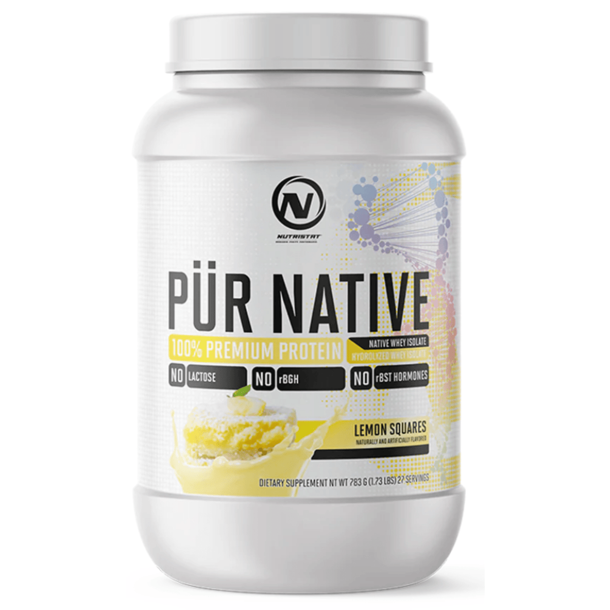 Nutristat PÜR NATIVE Whey Isolate protein powder, 27sv size, Lemon Squares flavor