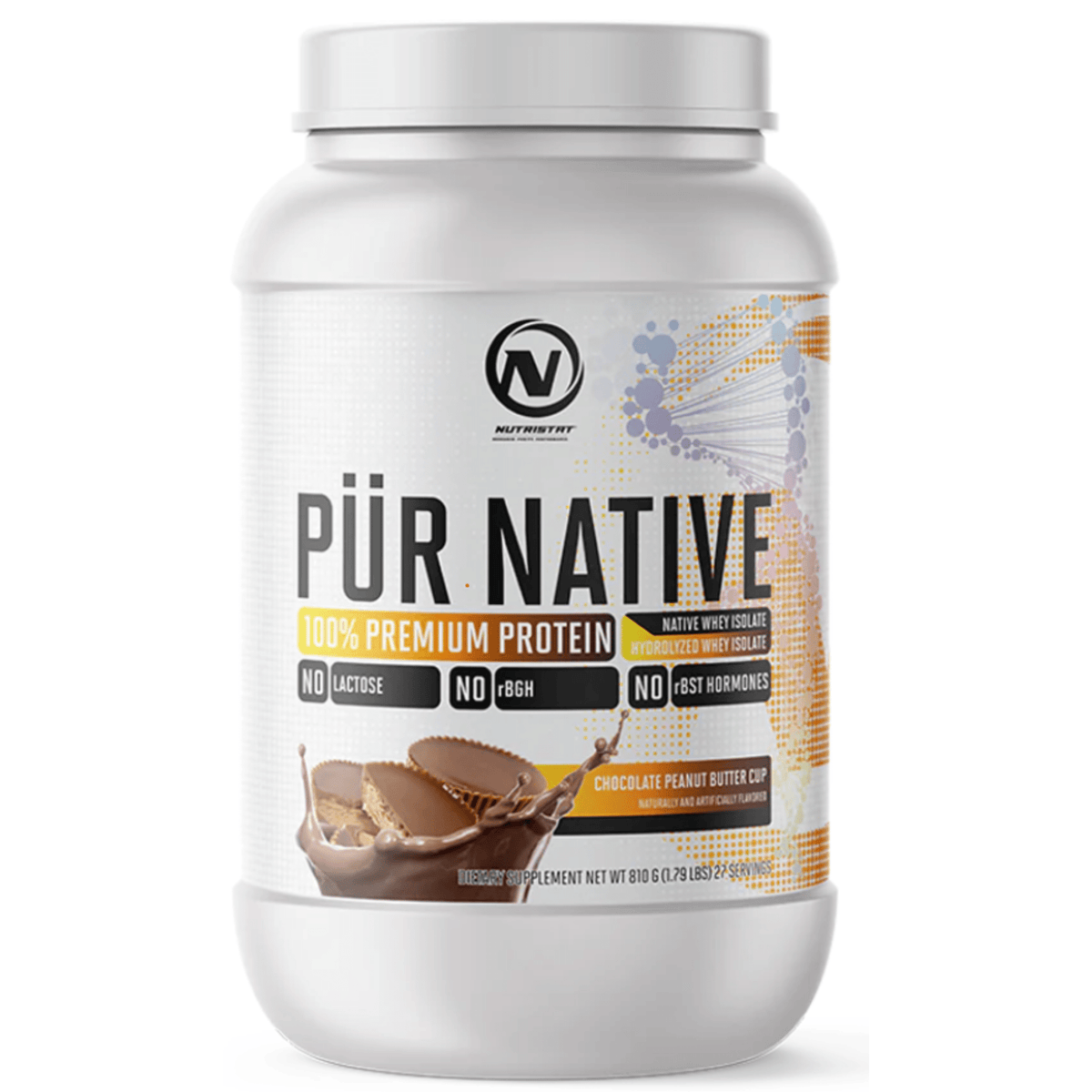 Nutristat PÜR NATIVE Whey Isolate protein powder, 27sv size, Chocolate Peanut Butter flavor