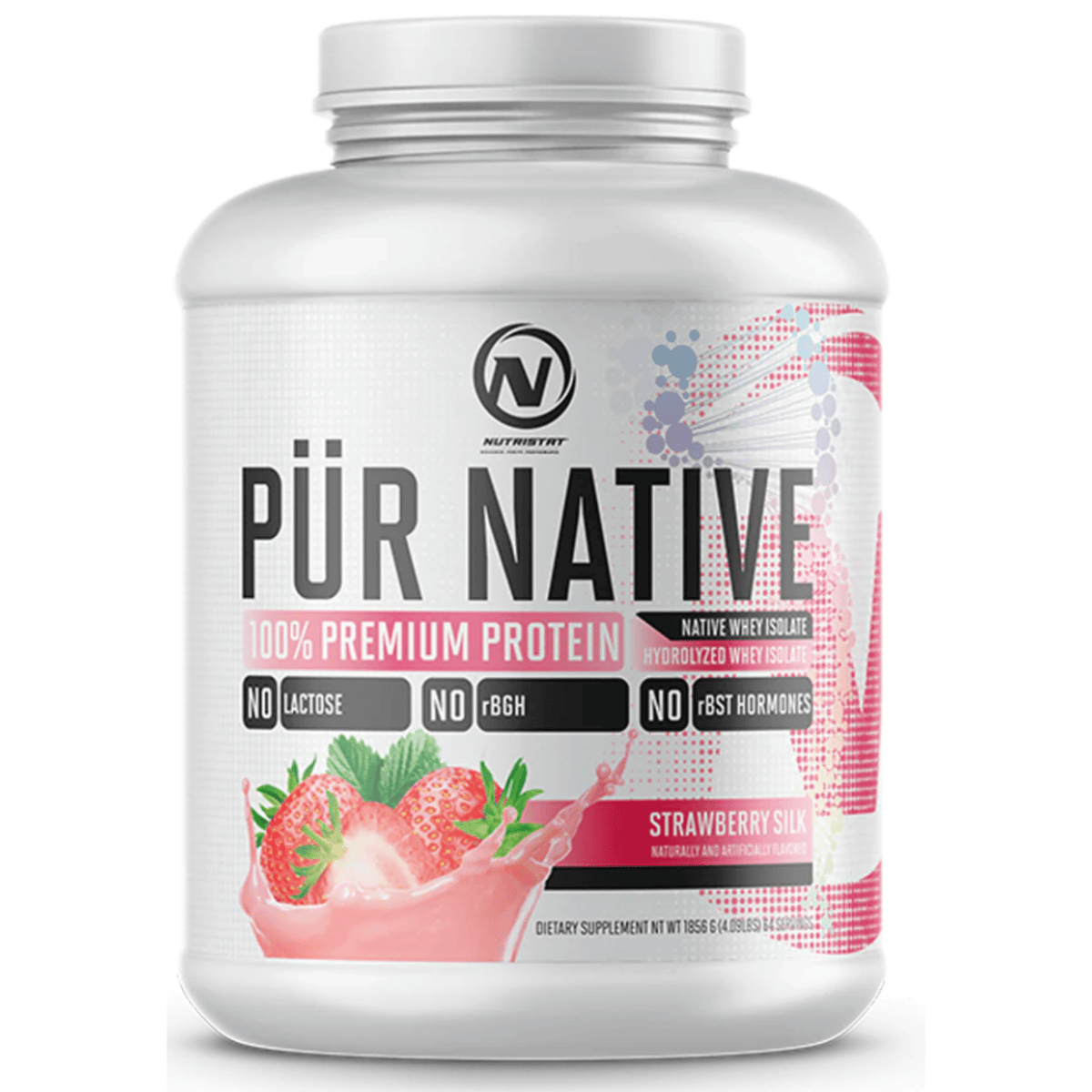 Nutristat PÜR NATIVE Whey Isolate protein powder, 64sv size, Strawberry flavor