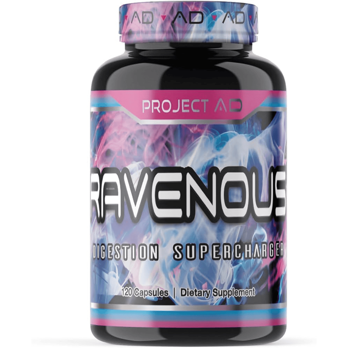 Project AD Ravenous supplement, front of container