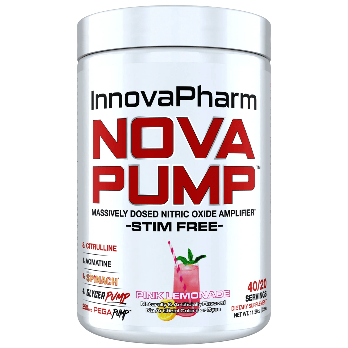 InnovaPharm NovaPump stim-free pump powder, 20sv size, Pink Lemonade flavor